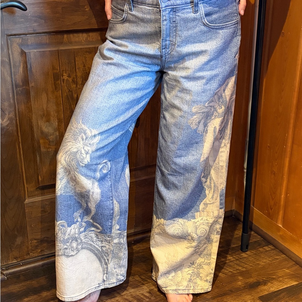 Pilcro Blue and Cream Flare Jeans - Picture 6 of 16
